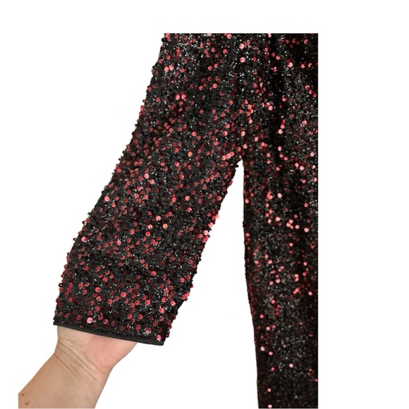 Elegant Black Red Sequin One-Shoulder Split Thigh Belted Dress Plus Size 2X - Picture 5 of 8